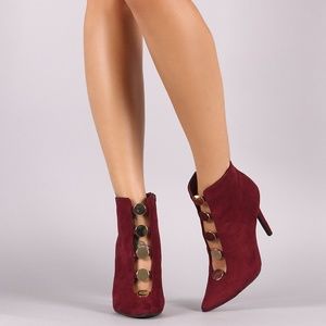 Burgundy Caged Round Metal Stiletto Bootie